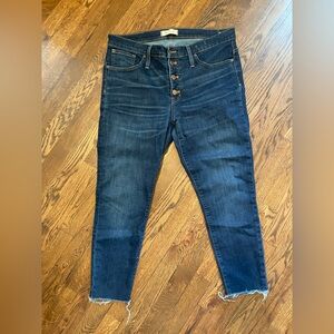 Madewell Petite 9” Mid-Rise Skinny Jeans in Hayes Wash Button Front Edition